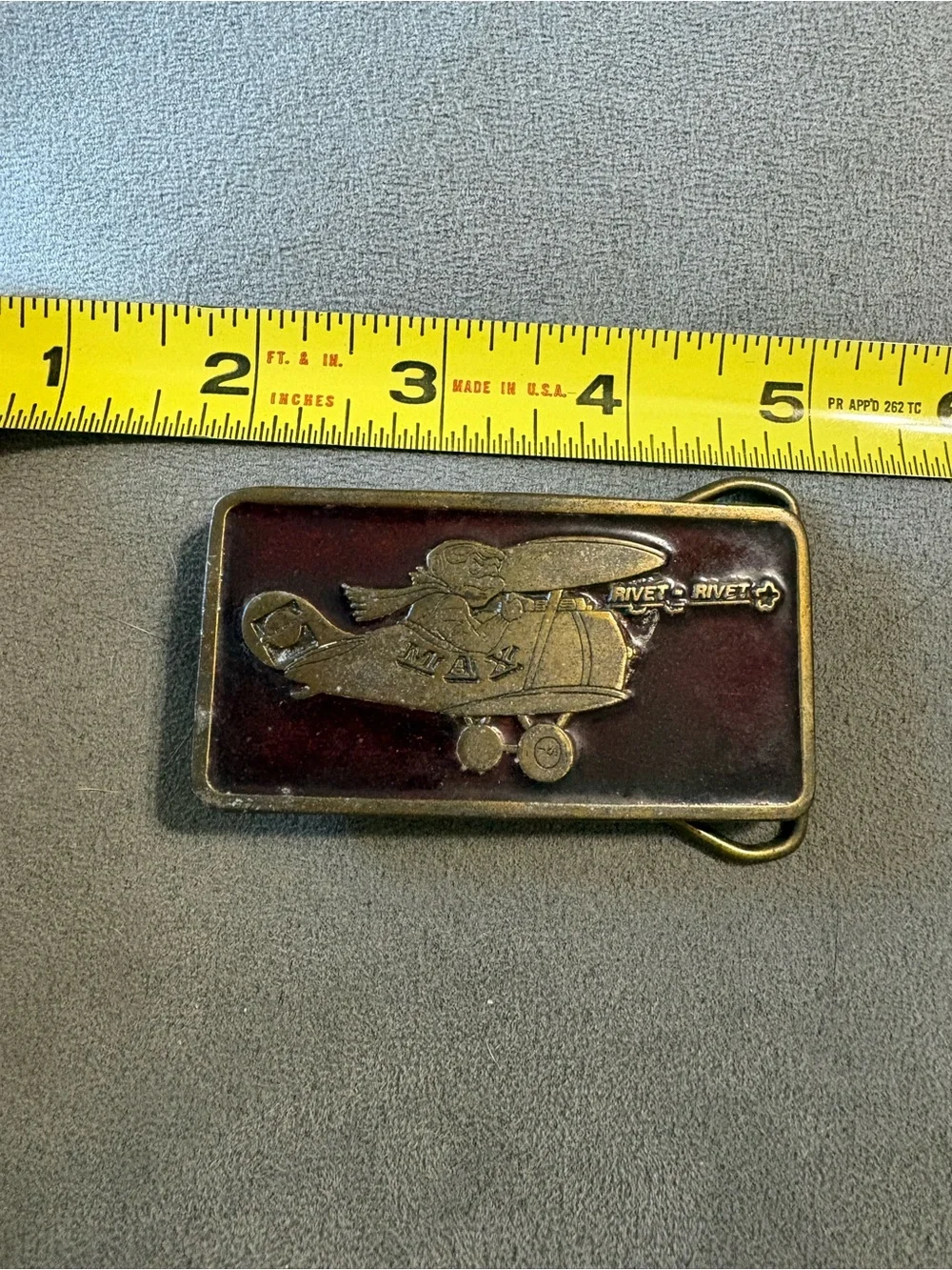 Vintage Belt Buckle MAX Rivet Rivet Cessna Plane Enamel Bronze